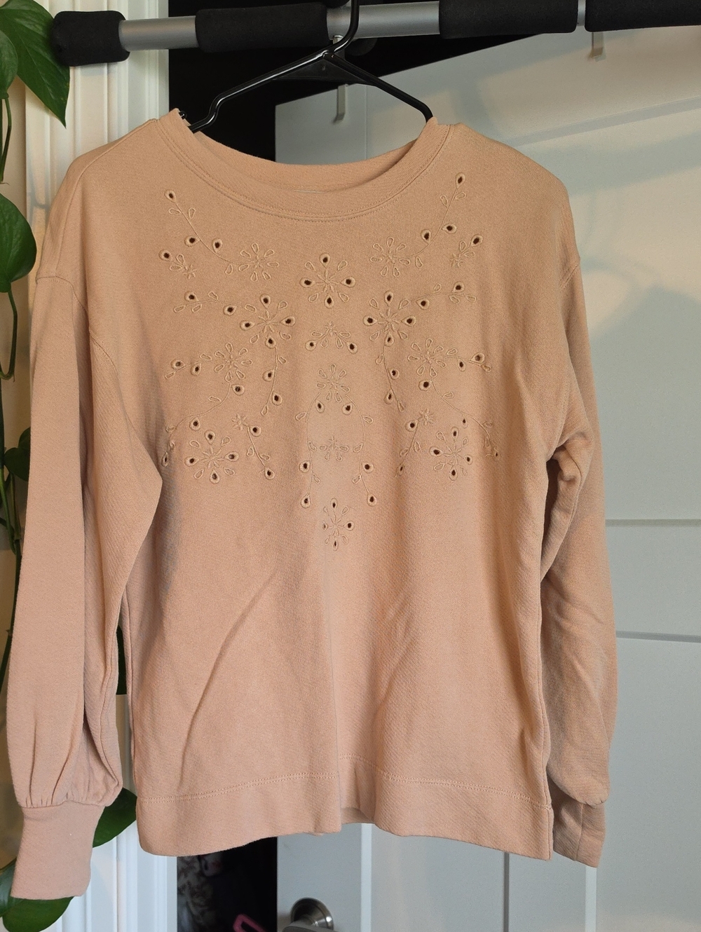 LOFT Cream Eyelet Embroidered Pullover Sweatshirt